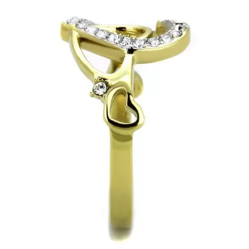 TK1908 Two-Tone IP Gold (Ion Plating) Stainless Steel Ring with Top Grade Crystal in Clear