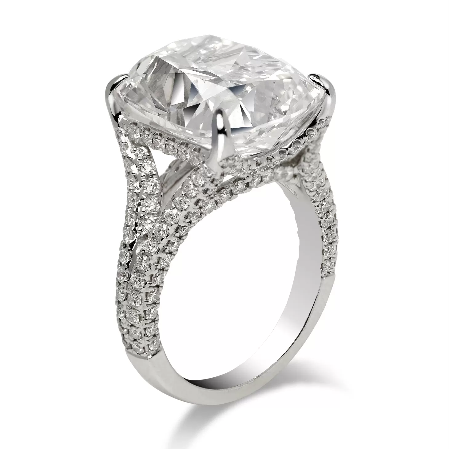 VICTORIA 13 CARAT CUSHION CUT  DIAMOND ENGAGEMENT RING 18KW GIA CERTIFIED 11CT E VVS1 BY MIKE NEKTA