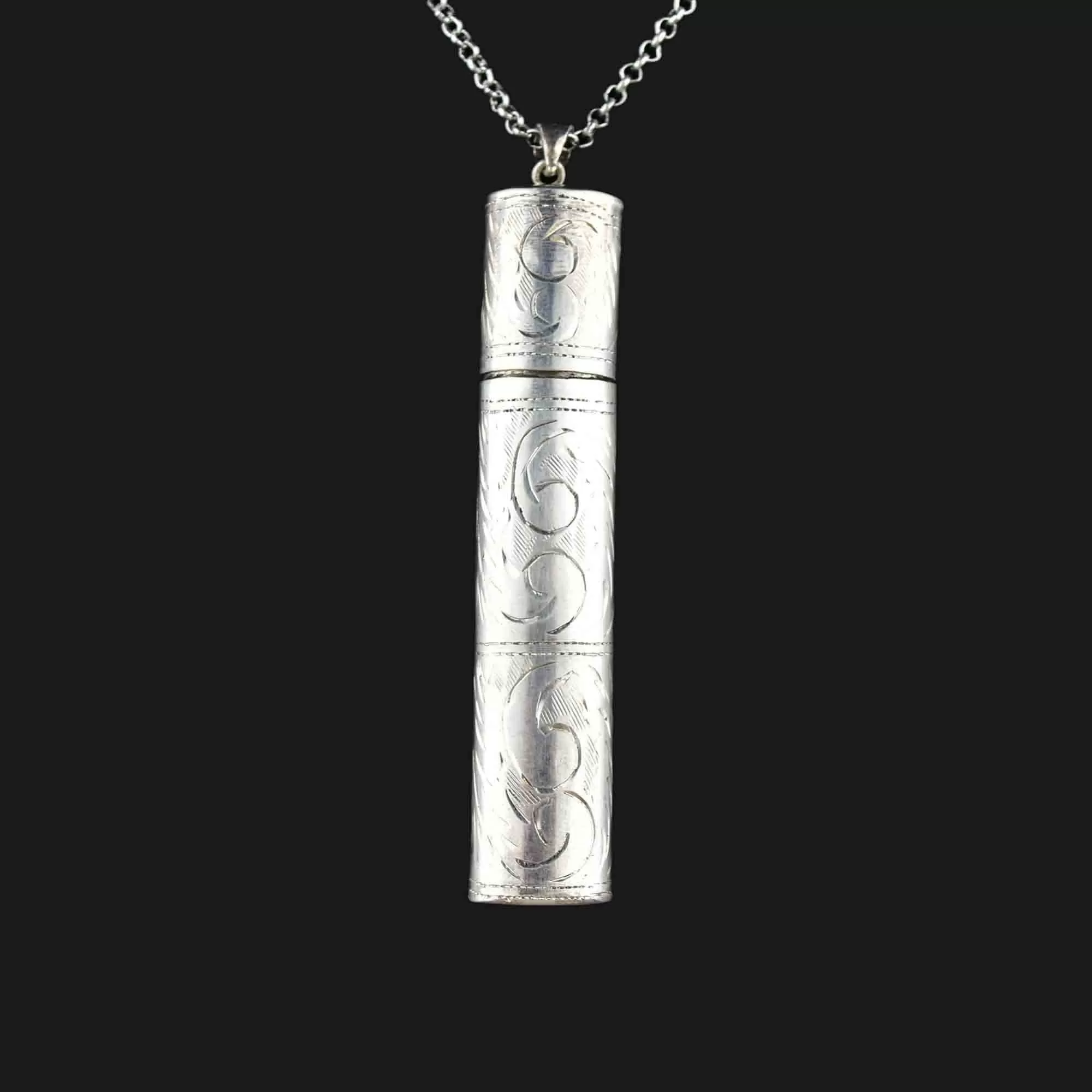 Vintage Art Nouveau Engraved Silver Etui Necklace