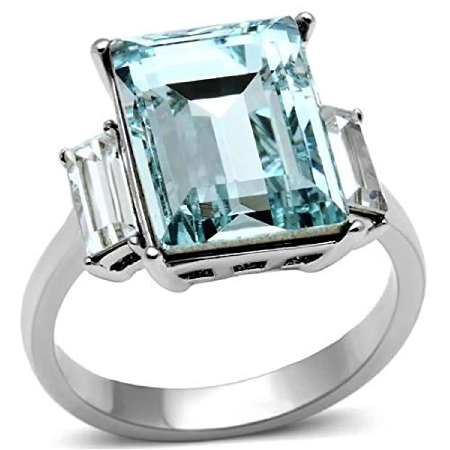 WildKlass Stainless Steel Ring High Polished Women Top Grade Crystal Sea Blue