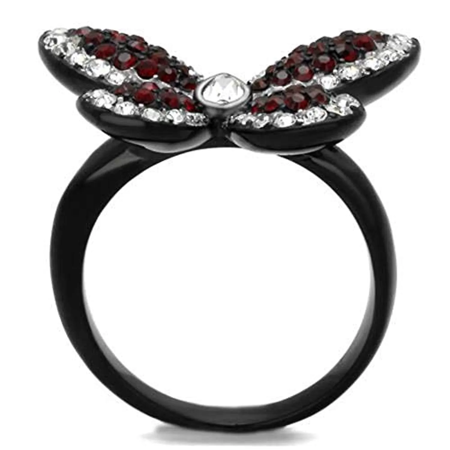 WildKlass Stainless Steel Ring Two-Tone IP Black Women Top Grade Crystal Siam