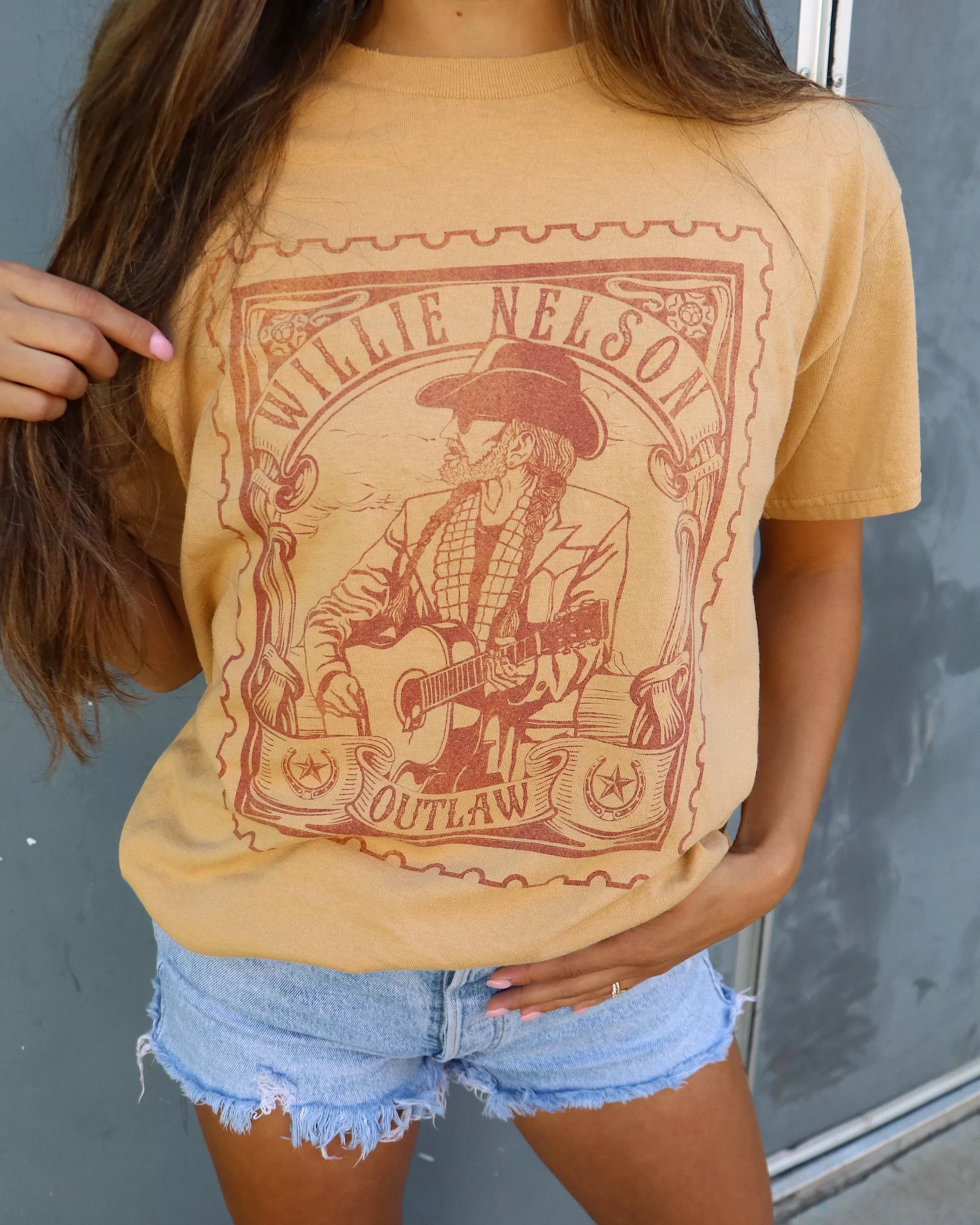 Willie Nelson Stamp Gold Thrifted Tee