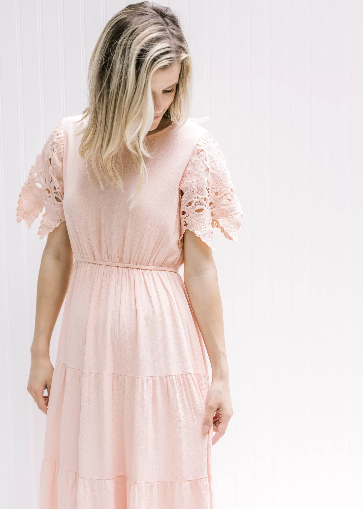 X Blush Lace Sleeve Maxi Dress