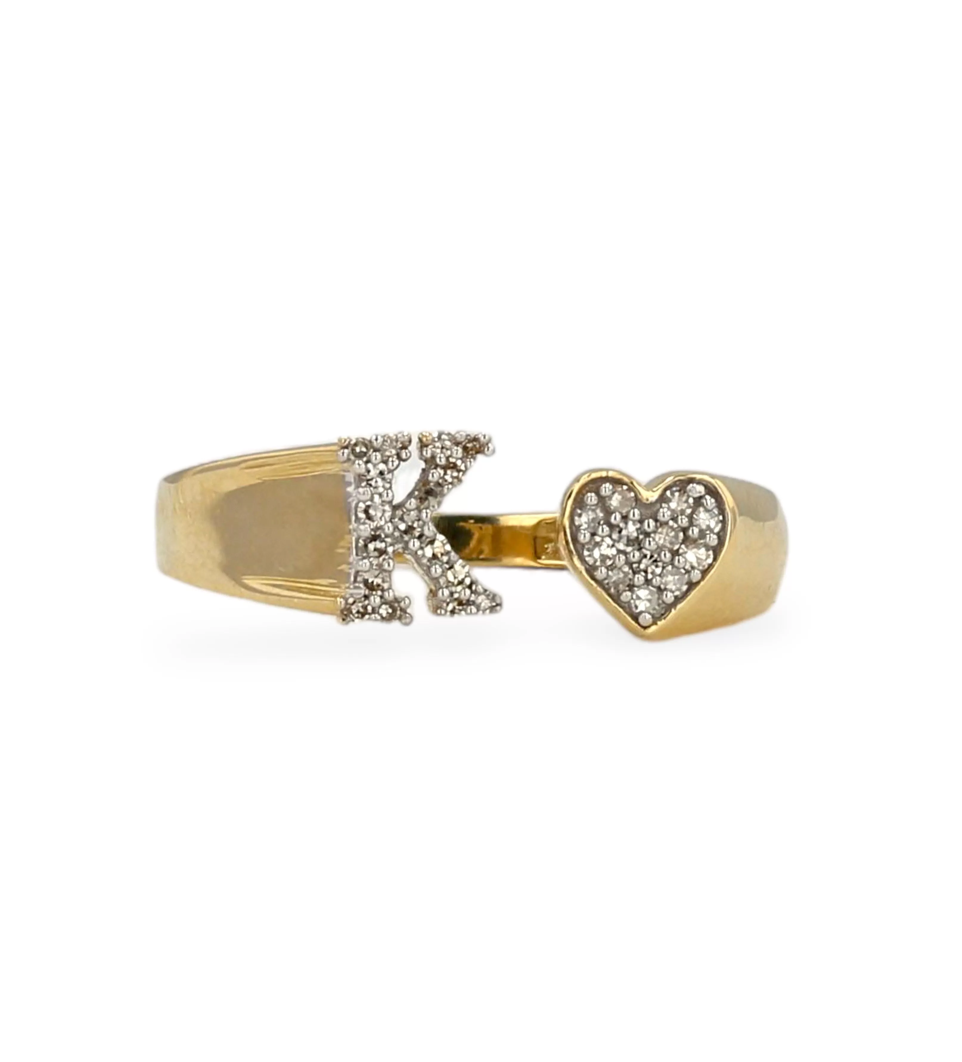 Yellow 14k k letter diamond ring