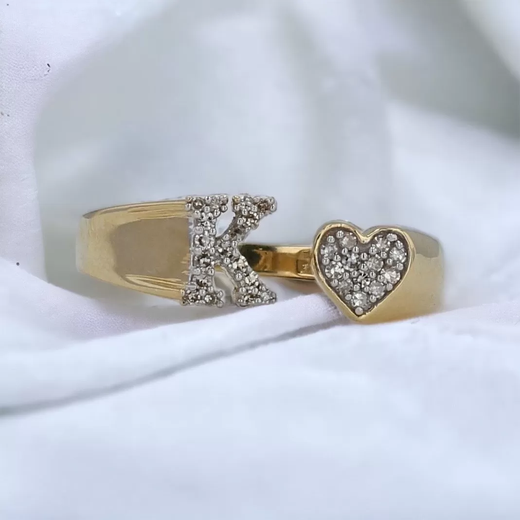 Yellow 14k k letter diamond ring