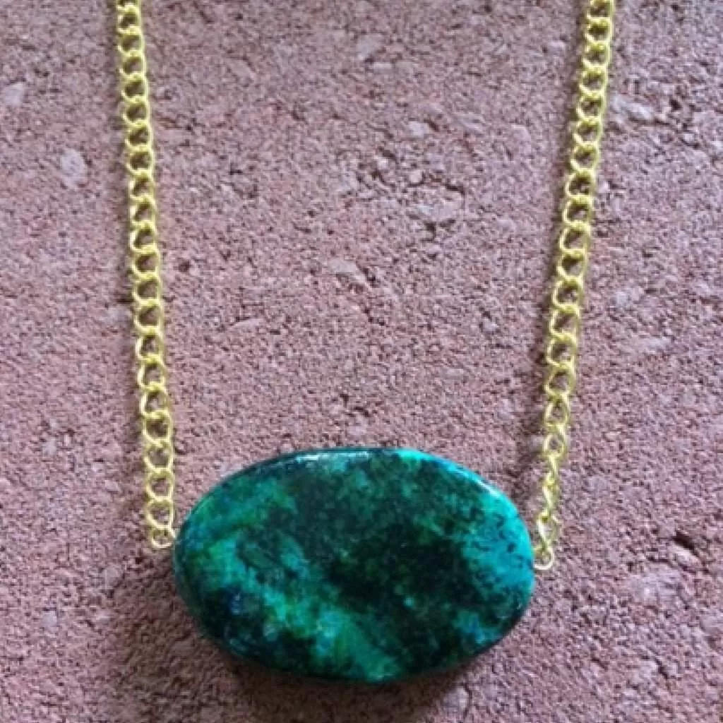 Yellow Turquoise Stone Necklace on Gold Chain